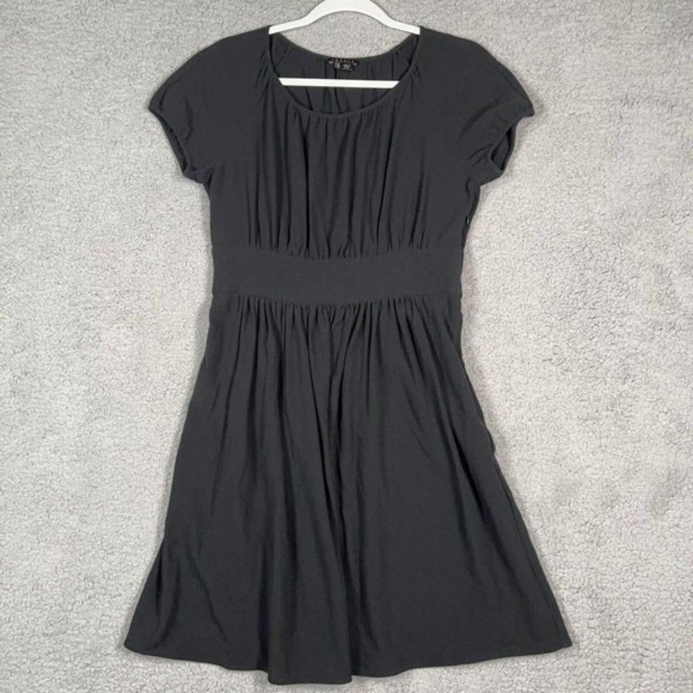 Theory Jillyn Silhouette Dress Womens Size 4 Black Shortsleeve Scoop Pleated